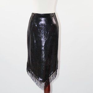 JANINE Vintage Metallic Skirt Party Black Beaded Fringe Art Deco 20s Flapper